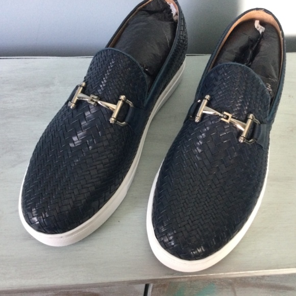 MARC NOLAN MEN’S BOARDWALK NAVY WOVEN LEATHER HORSE-BIT SNEAKERS main image 9